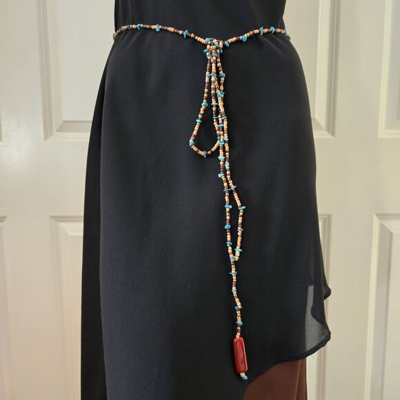 Handmade Wood & Turquoise Beaded Belt 70" - Picture 2 of 8